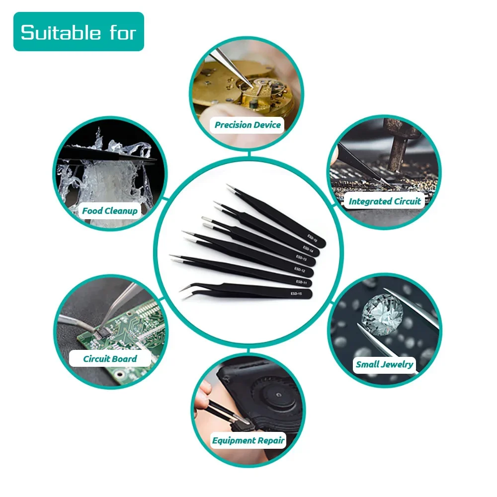 6pcs Precision Tweezers Set ES – обзор и цена Soldering Iron Kit