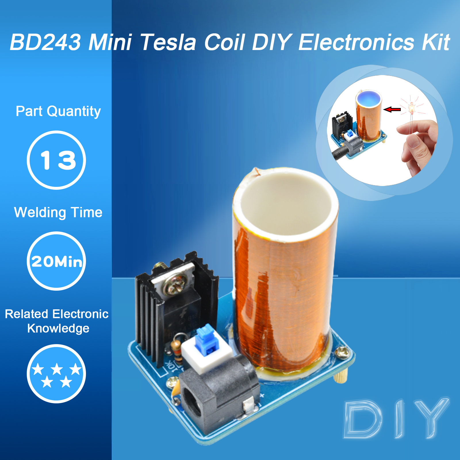 BD243 Mini Tesla Coil Kit Magi – обзор и цена Diy Electronics News